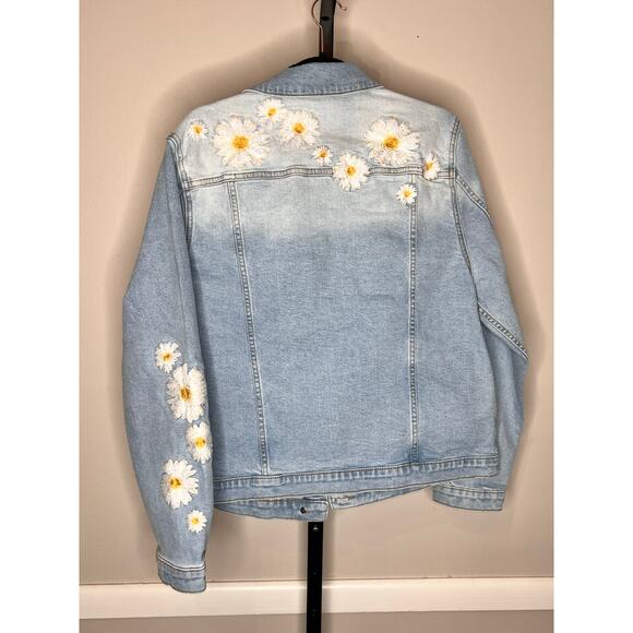 Driftwood Daisy Embroidered Denim Jean Jacket XL New - Picture 4 of 9